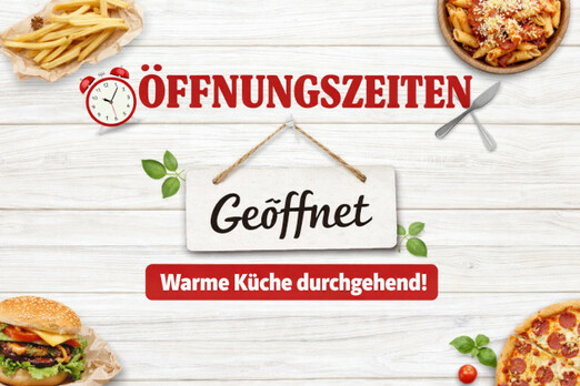Öffnungszeiten Edip Kebap und Pizza mit Hinweis auf frische Speisen und durchgehend warme Küche