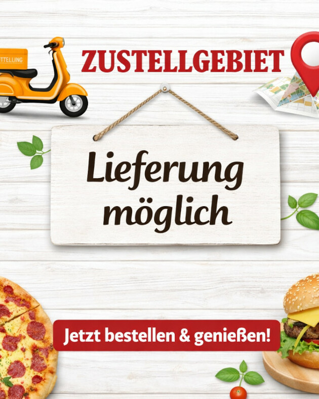 EDIP Kebap Pizza Burger Unser Zustellgebiet Zustellgebiet auf weißem Holz Hintergrund